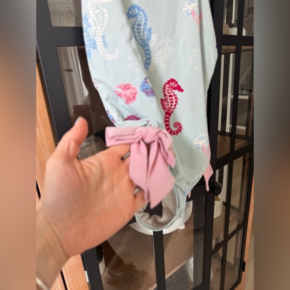 TBBC One Piece swimsuit girls laguna beach seahorse bows print criss cross - Picture 5 of 10